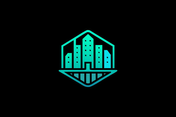 Modern cityscape logo in a teal gradient, introducing the top corporate wellness companies.