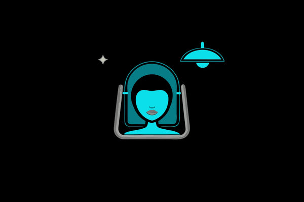 Woman under a blue light therapy lamp for clear skin and better sleep benefits.