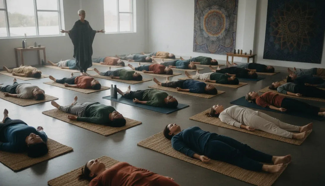 Participants practicing guided breathwork during a five-hour System Reset immersive wellness workshop