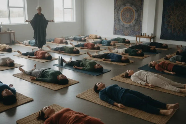 Participants practicing guided breathwork during a five-hour System Reset immersive wellness workshop