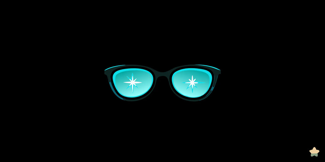 A pair of blue light glasses with glowing lenses, considering if blue light is bad for your eyes.