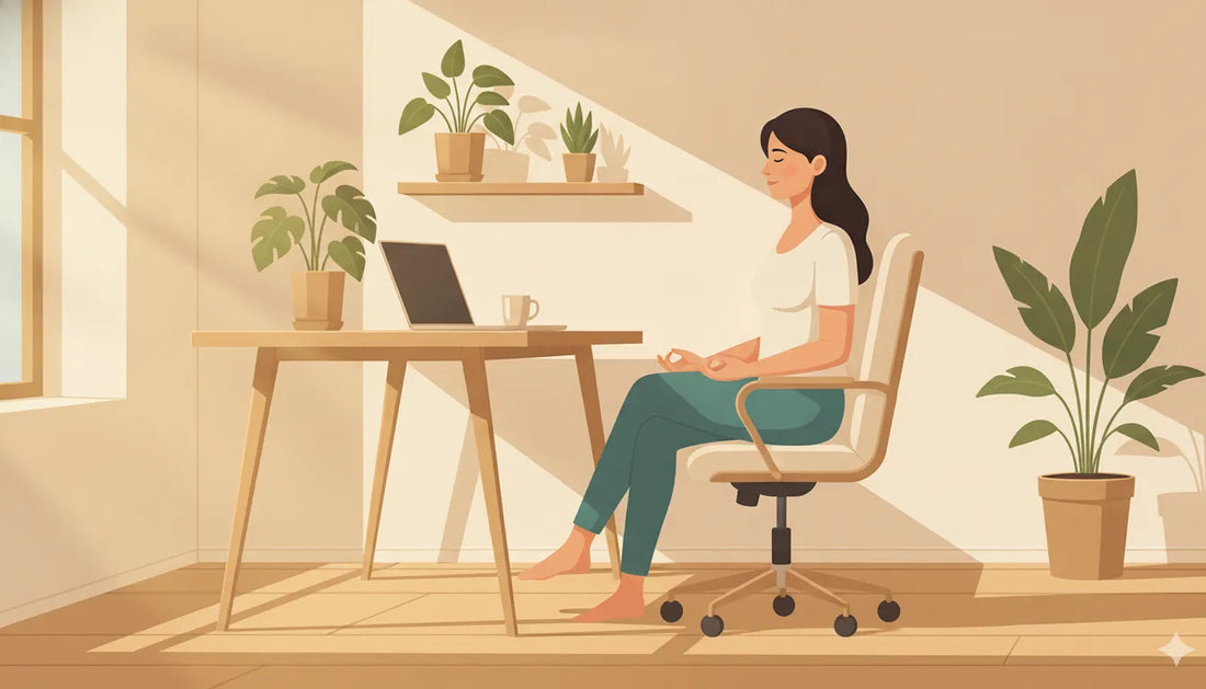 Professional in a calm, light-filled home office entering a focused, regulated state of deep work