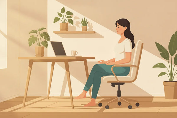 Professional in a calm, light-filled home office entering a focused, regulated state of deep work