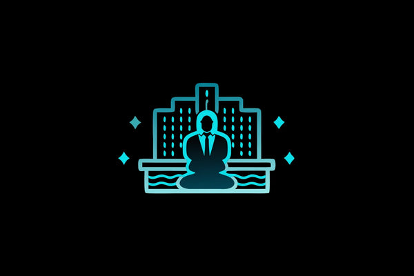 A high-performing corporate leader meditating in a modern boardroom representing nervous system regulation and conscious leadership