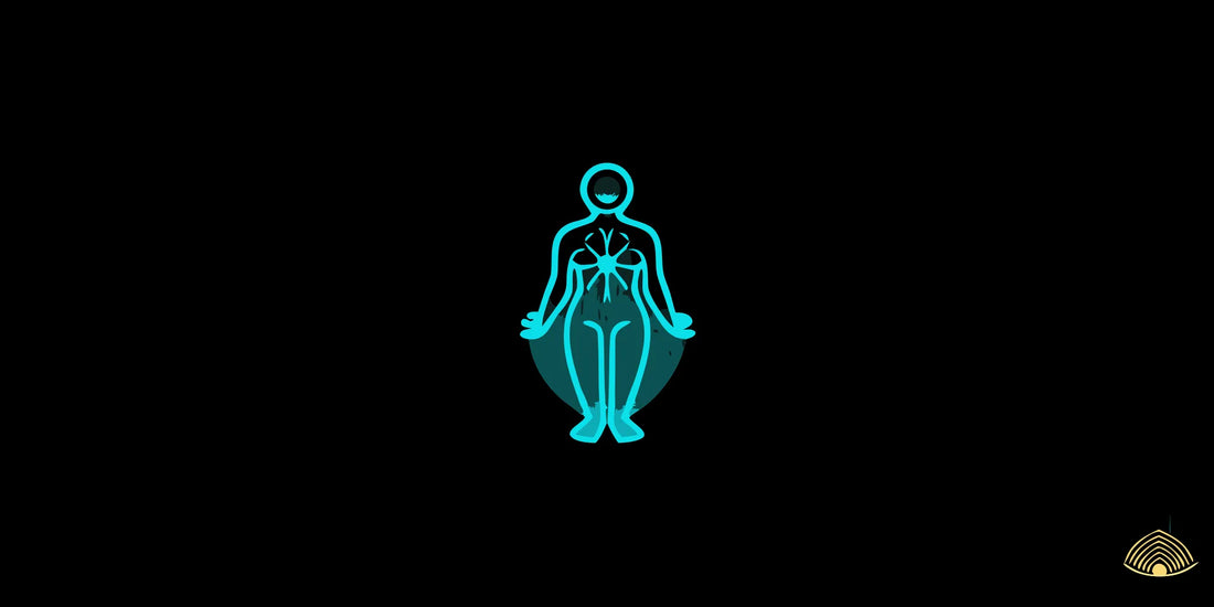Glowing outline of a person meditating to regulate a dysregulated nervous system.