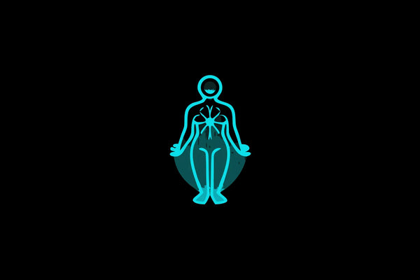 Glowing outline of a person meditating to regulate a dysregulated nervous system.