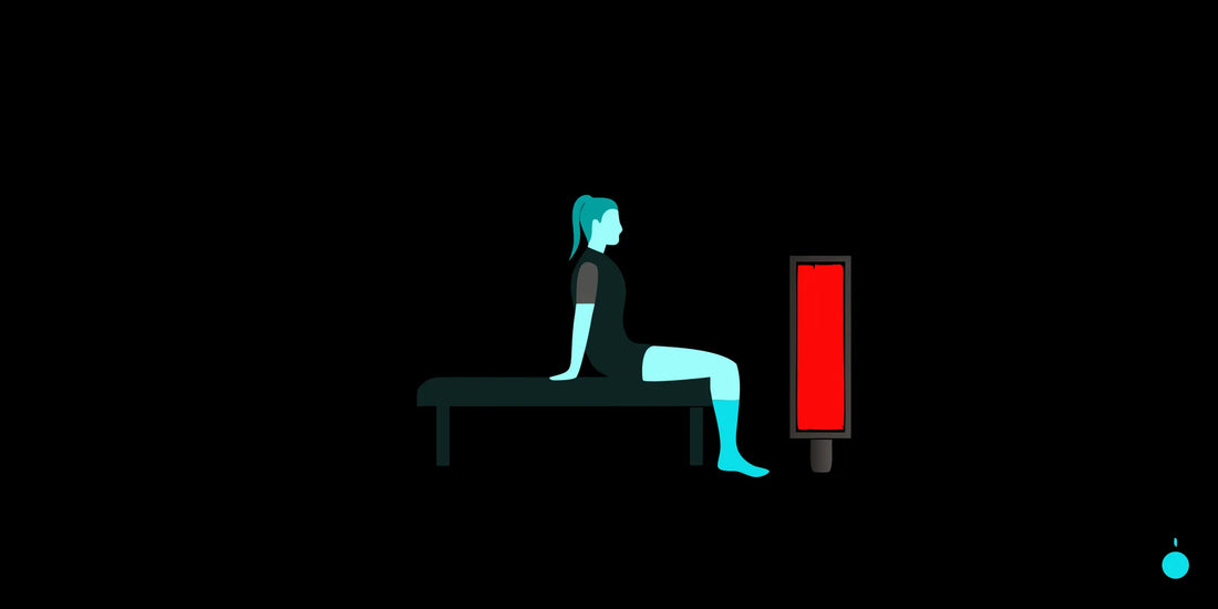 Woman using red light therapy for muscle recovery.