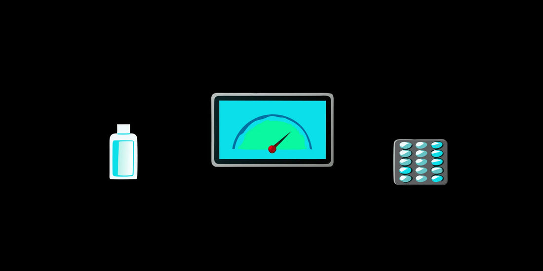 Glutathione supplements and a dosage meter representing the maximum dosage per day.