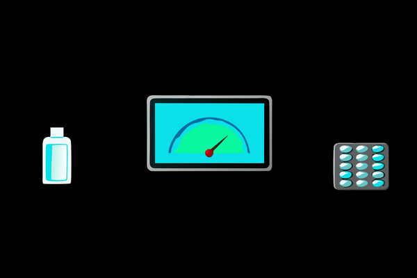 Glutathione supplements and a dosage meter representing the maximum dosage per day.