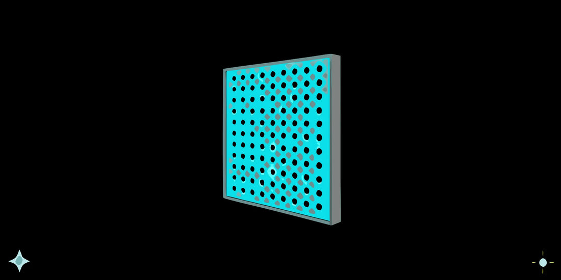 Red light therapy panel emitting specific nanometers of light for skin and deep tissue benefits.