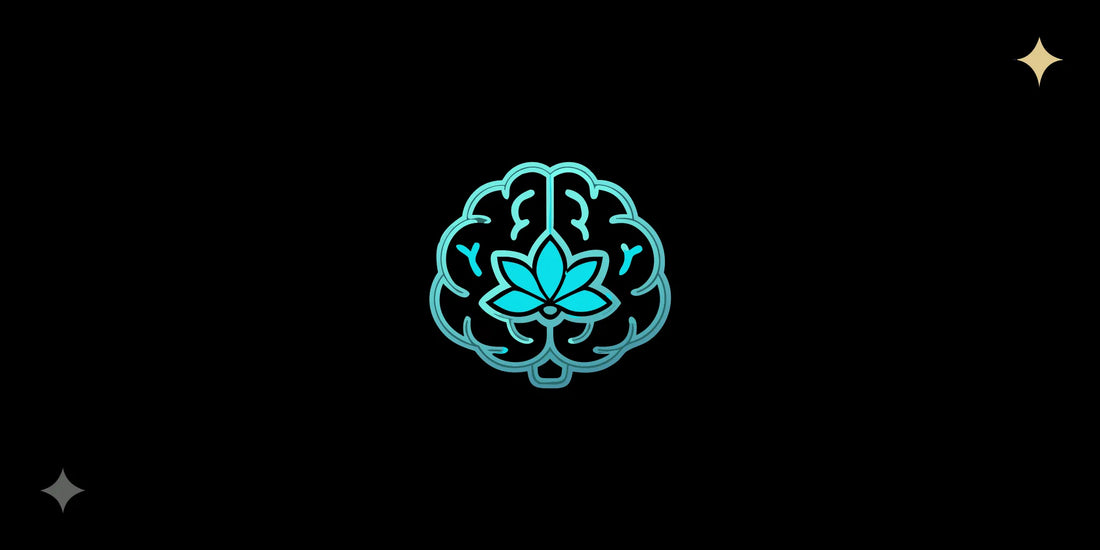 A brain outline with a lotus flower, representing the integration of science and spirituality.