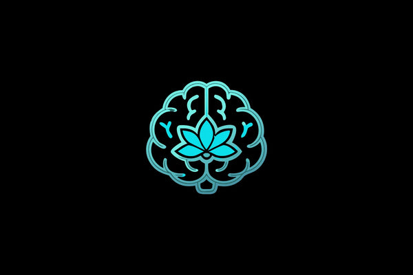 A brain outline with a lotus flower, representing the integration of science and spirituality.