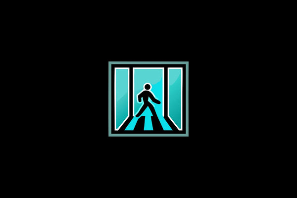 A person walking through a blue-lit doorway, one of the best exercises to increase mitochondria.