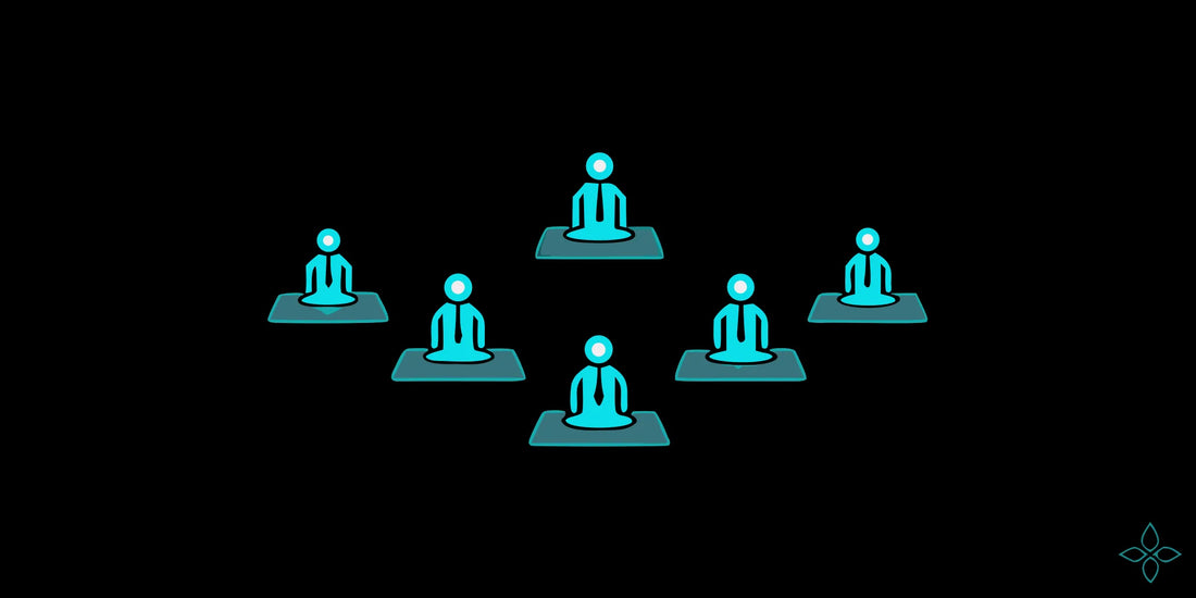 Blue icons of people in a circle for a guide on choosing the best breathwork training.