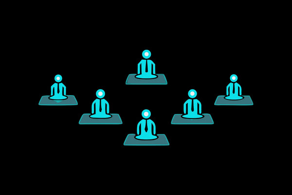 Blue icons of people in a circle for a guide on choosing the best breathwork training.