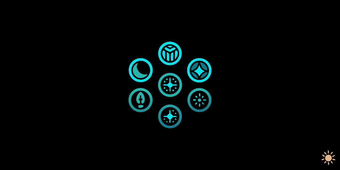 The nine pillars of a longevity lifestyle shown as glowing blue icons.