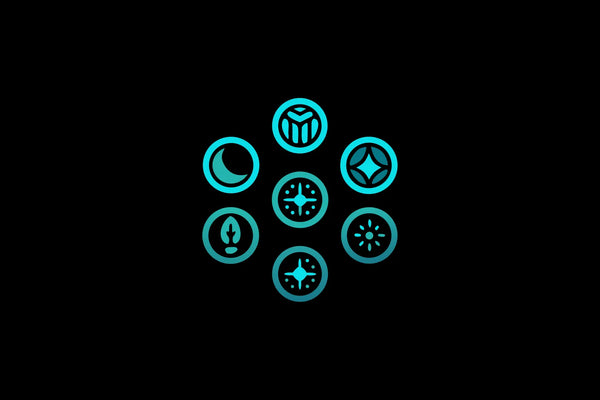 The nine pillars of a longevity lifestyle shown as glowing blue icons.