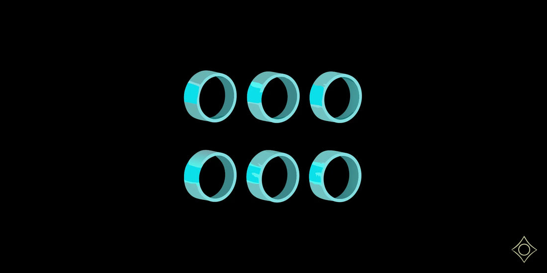 Six of the best wearable stress relief devices on a black background.