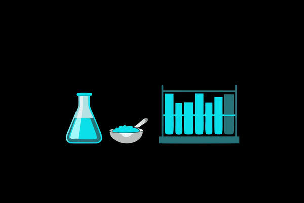 Comparing glutathione dosage options for skin whitening with powder and beakers.