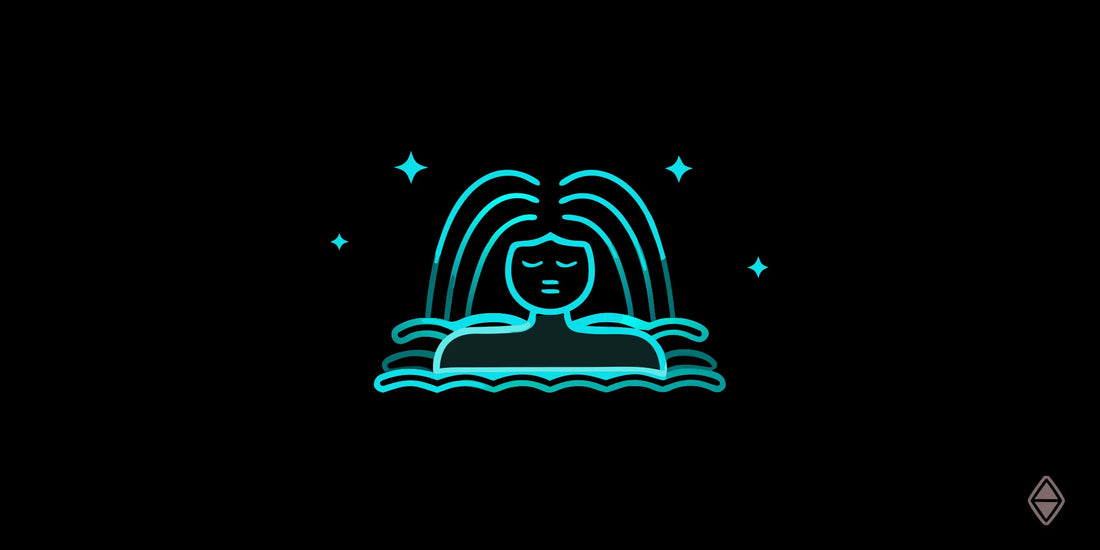 Serene person resting with closed eyes in a dim room with soft waves of colored light and sound therapy arcs