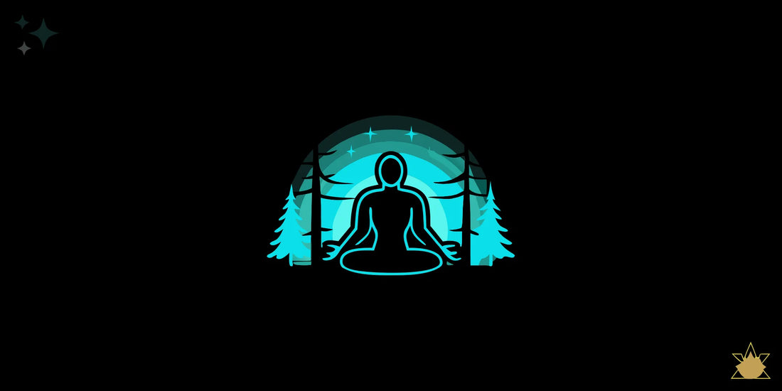 Person in a serene meditation posture with warm golden light emanating from the chest, calm morning atmosphere