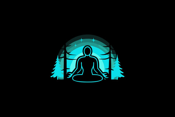 Person in a serene meditation posture with warm golden light emanating from the chest, calm morning atmosphere