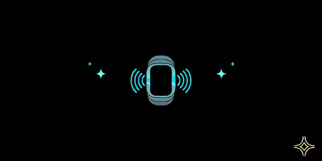 Sleek wearable device on wrist with soft glowing light waves representing calm and nervous system regulation