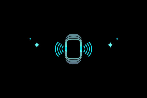 Sleek wearable device on wrist with soft glowing light waves representing calm and nervous system regulation