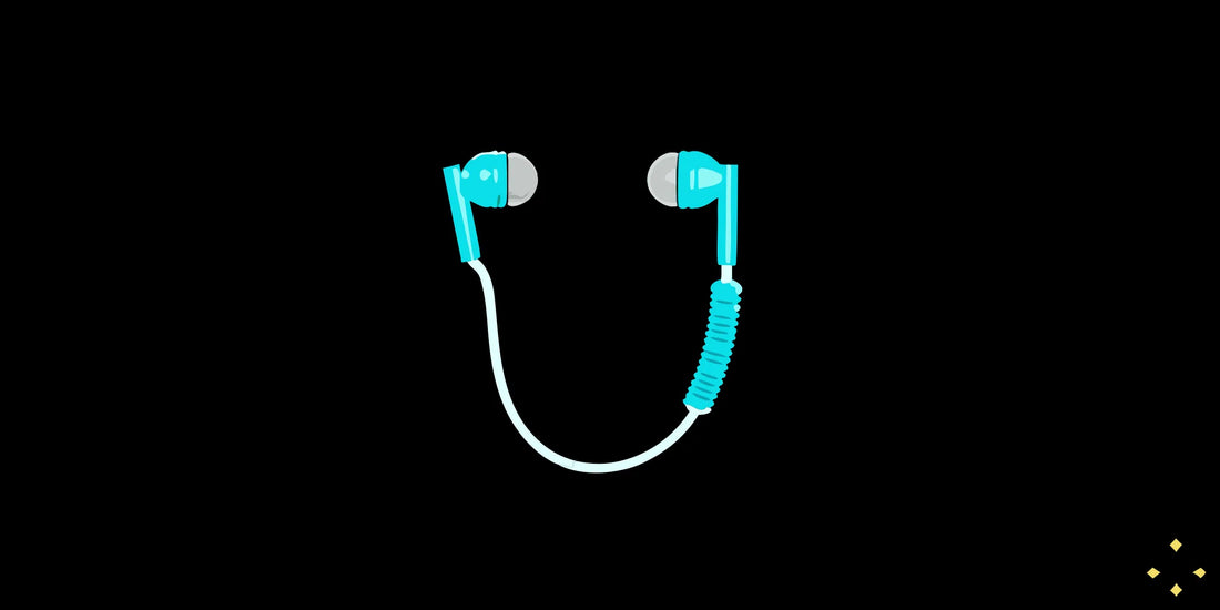 A transcutaneous vagus nerve stimulation device with earbuds.
