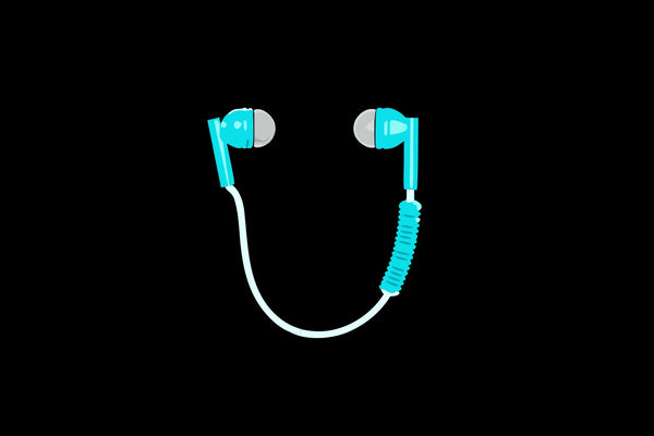A transcutaneous vagus nerve stimulation device with earbuds.