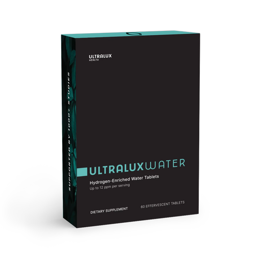 The front of the UltraLux Hydrogen Water Tablets in a 60 count blister pack