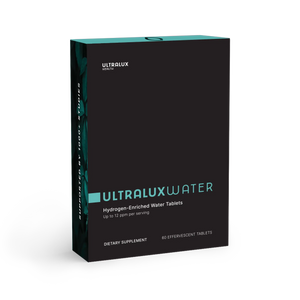 The front of the UltraLux Hydrogen Water Tablets in a 60 count blister pack