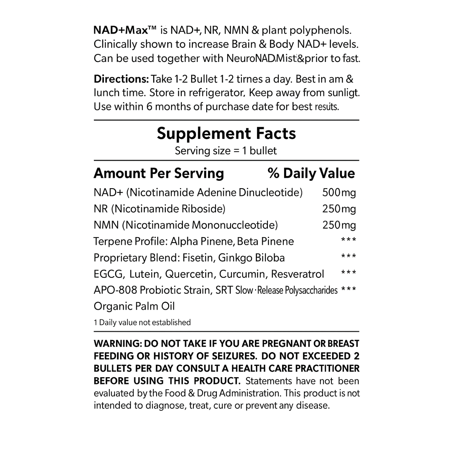 NAD+ Bullet - NAD+ (500mg), NMN (250mg) & NR (250mg)